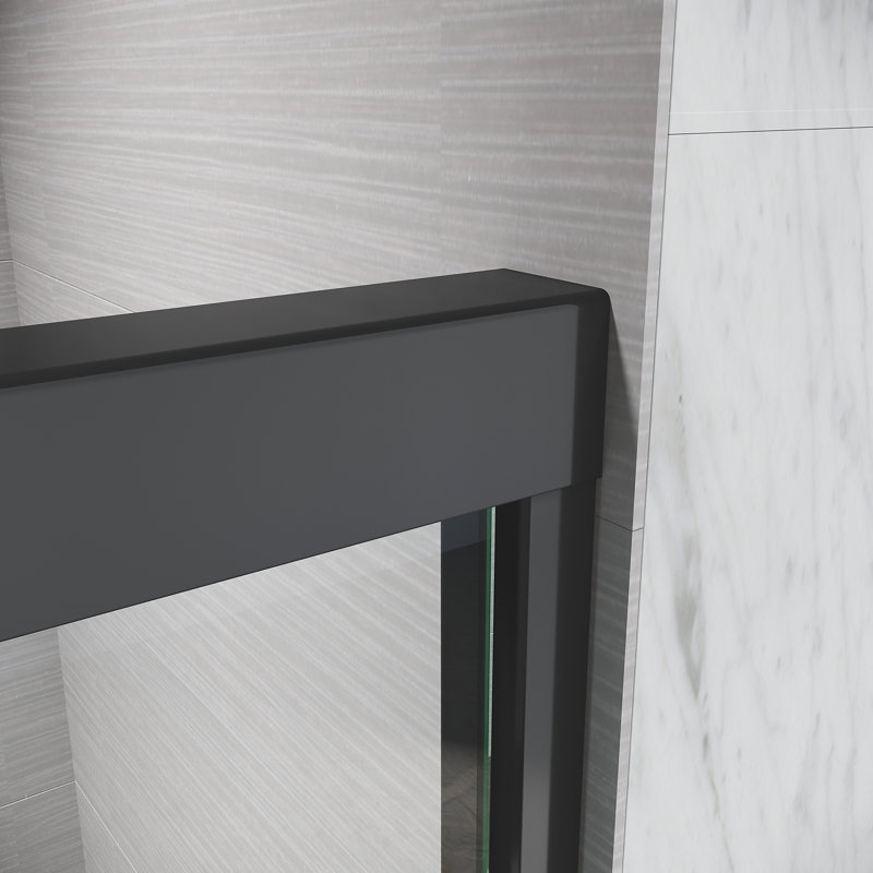 Sliding Shower Glass Door 44 - 48 In. W X 72 H, Adjustable Semi Pattern, Thick Clear Tempered Glass, 304 Stainless Steel Handles, Black Hue 48In. 72In. H Door, Manifestation, Attribute