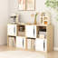 Armoire de rangement contemporaine en bois avec portes coulissantes lisses, 2 compartiments ouverts et fermés à 2 niveaux, étagère compacte en bois naturel pour esthétique, finition