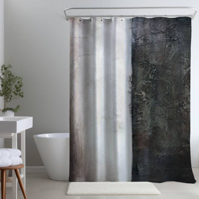 Shapes Abstract White – Polyester Shower Curtain, Dye Sublimation Print, 71" W × 74" L