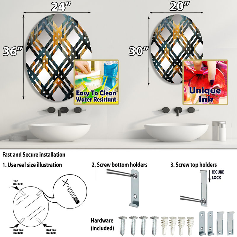 Arches géométriques noires et dorées - Miroir décoratif à carreaux MIR105914 O, L 20 po x H 30 po