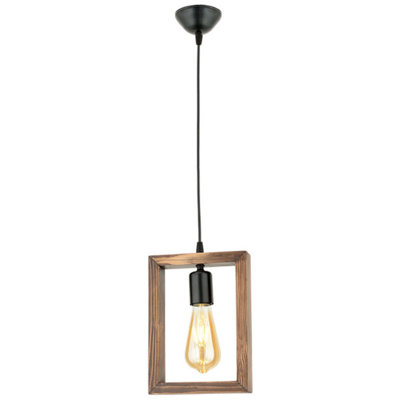 Lustre industriel, 100% charme et métal, hauteur réglable: 10,6 à 27,6 pouces | Douille E27, 40 W maximum | Finition noyer et noir, conception simple | Parfait pour la salle à manger moderne et les espaces de vie, solution d'éclairage élégante