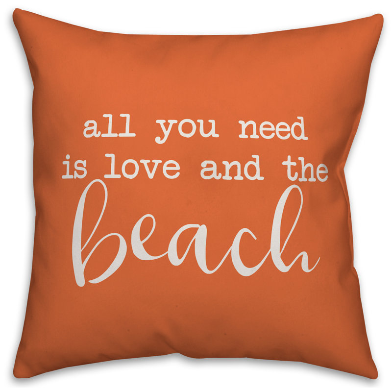Textual Outdoor Throw Pillow, 16" H x 16" W, Orange