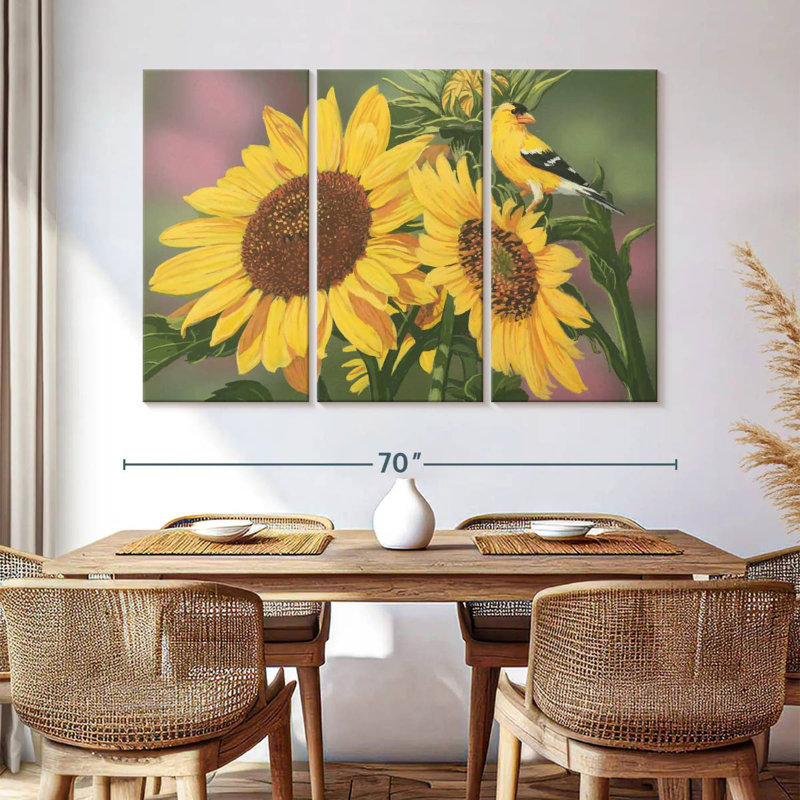 Harnek chardonneret et tournesols, H 32 po x l 50 po