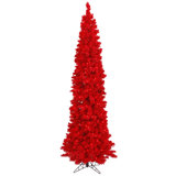 Pencil 6.5' Flocked Red Fir Artificial Christmas Tree with 250 LED Red Lights