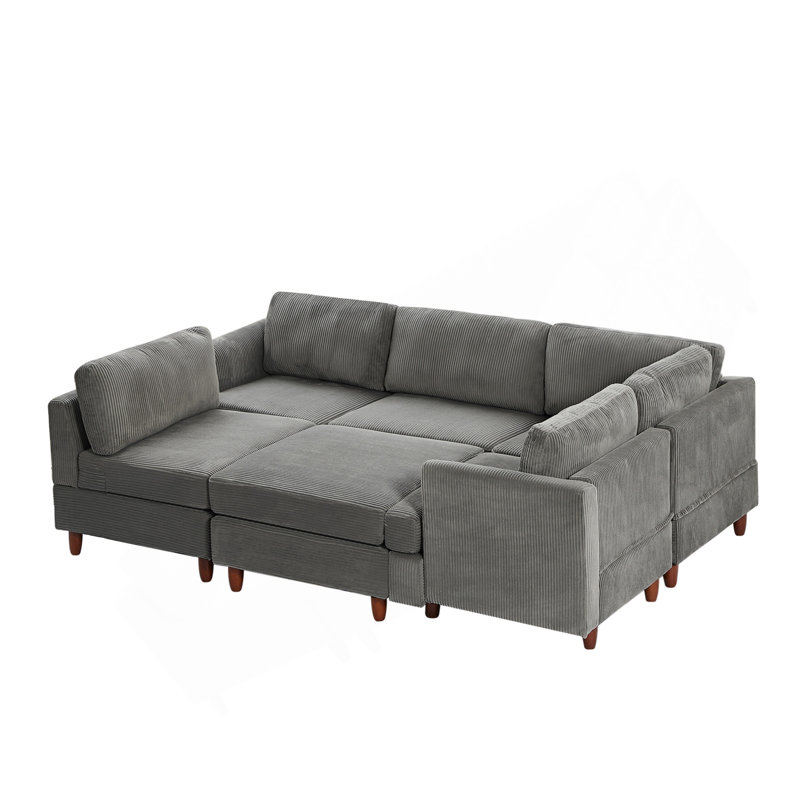 Modern Modular Sectional Couch,6 Seaters Sleeper Sofa Upholstered Corduroy Free Combination Sofa(Grey), Grey