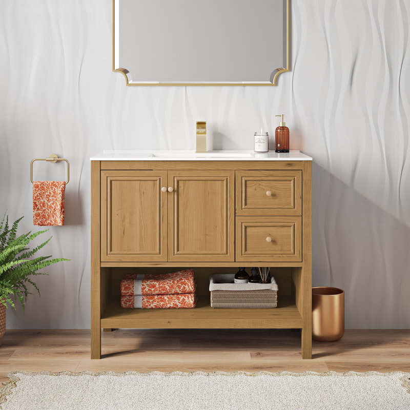 Chateau 36" Natural Oak Freestanding Bathroom Vanity with White Sink