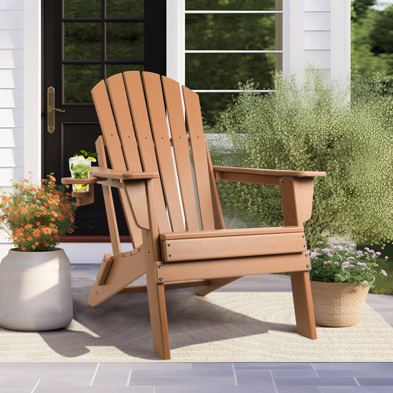 Uniopolis Foldable Outdoor Adirondack Chair, Brown