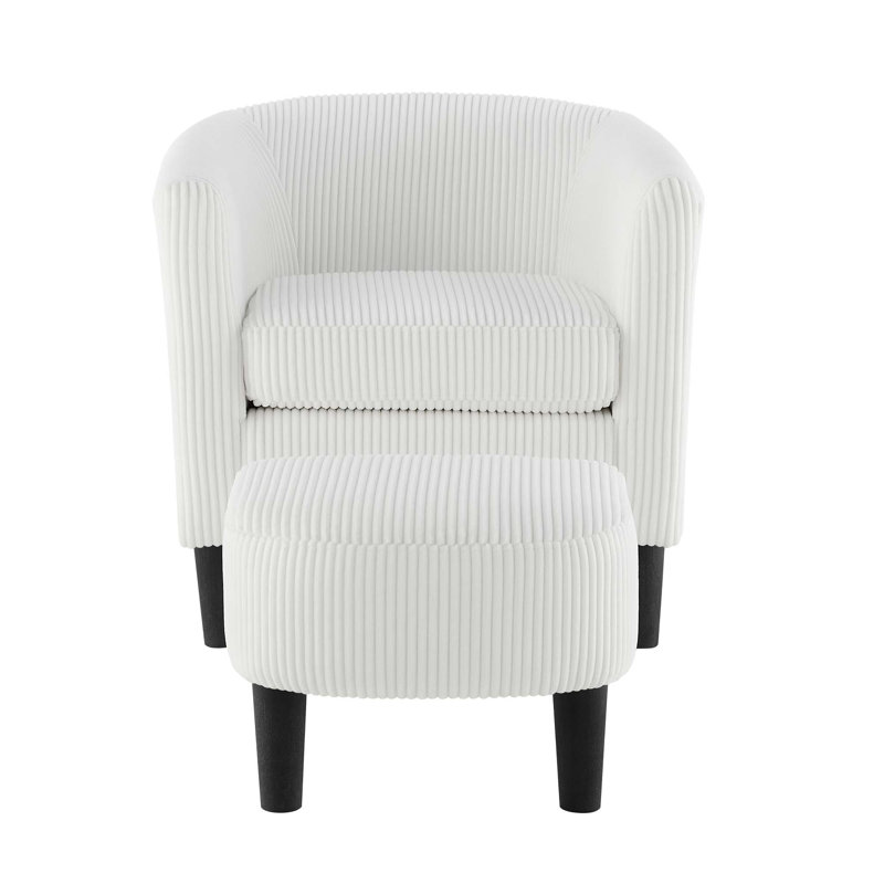 Upholstered Chair With Ottoman, White Corduroy 1