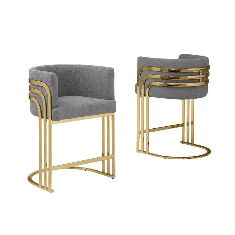Tabouret de bar Teddy (24 po) et tabourets de bar (29 po) avec structure chromée, Gris, Tabouret de comptoir 24 po, Doré