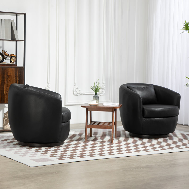 Fauteuil demi-tonneau rembourré pivotant avec rangement 2 pièces, Similicuir noir
