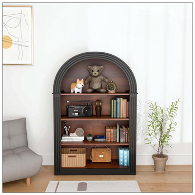Bookcase, 4-Shelf Tall Bookshelf, Wood Open Display Floor Arched Bookcase, Large Storage Organizer for Library, Bedroom, and Living Room
