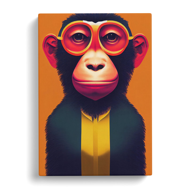Monkey In Glasses No.4 - Wall Art, 50cm H x 35cm W x 3cm D, Wrapped Canvas