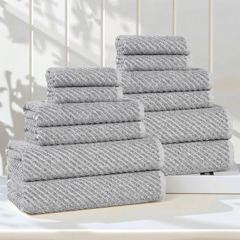  Cotton Blend Super Soft And Absorbent Amelia Collection Towel set (Set Of 12), Charcoal