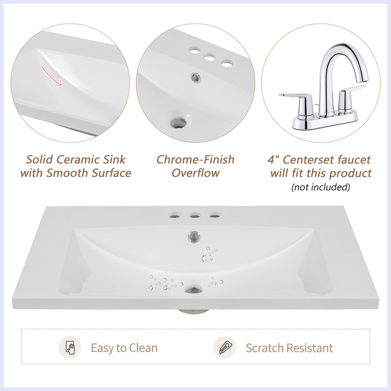 Modern Bathroom Vanity with Sink Combo and Drawers, White