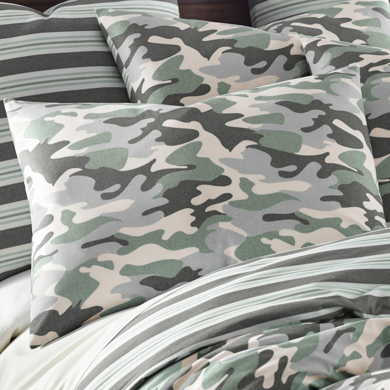 Green Camouflage Cotton King Bedspread Cover Set