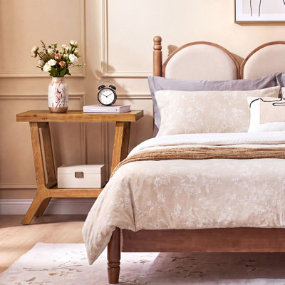 Table de bout en bois massif à 2 niveaux avec tablette de rangement, table d'appoint rustique, table de chevet étroite pour chambre à coucher, salon, brun