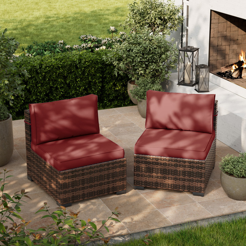 Flarrie 2-Person Patio Seating Group with Cushions, Burgundy
