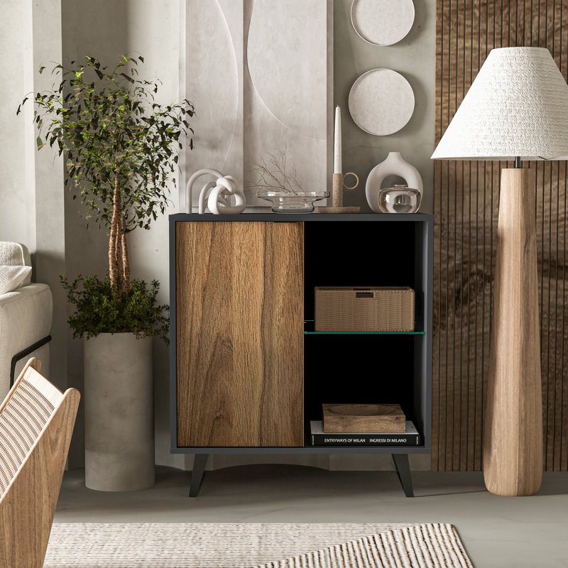 Khyli Accent Cabinet, Anthracite/Walnut, 36" H x 36" W x 17.5" D