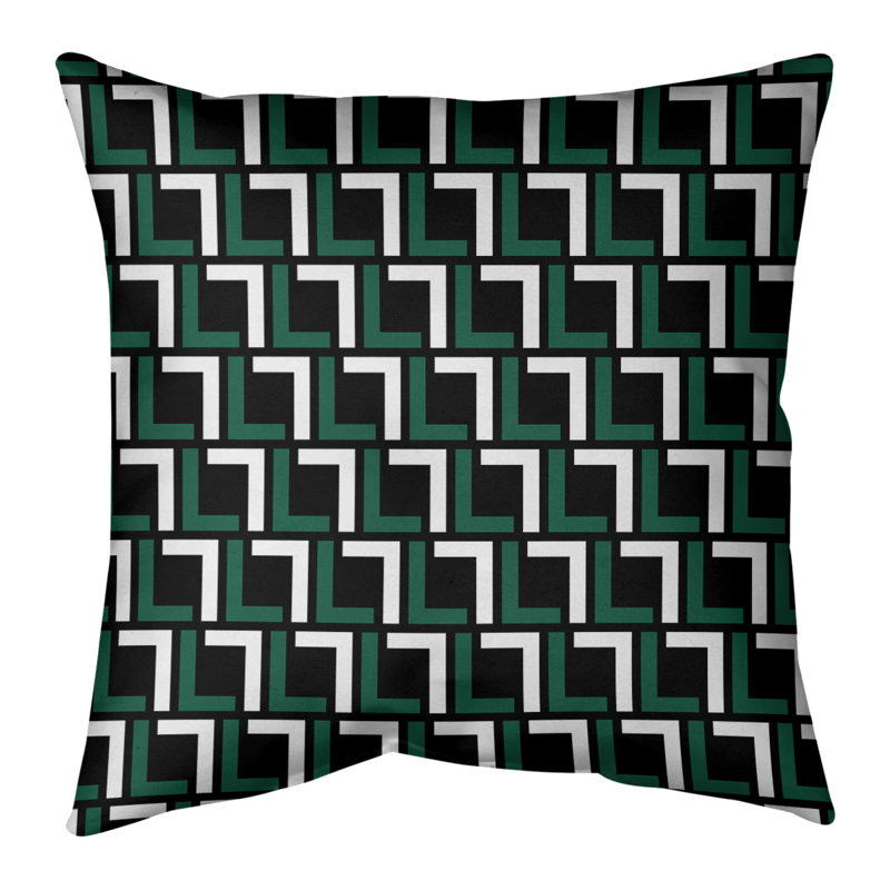 Housse de coussin New York, 20 po X 20 po, Noir / Vert / Blanc, Faux lin