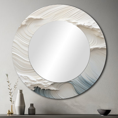 Décoration murale blanche en forme de vague côtière de style I - miroir côtier rond sur métal