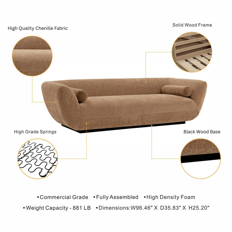 Hervie 96.46'' Round Arm Sofa, Light Brown Boucle