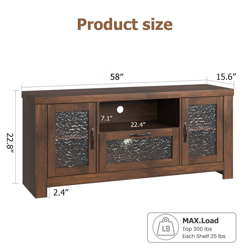 Farmhouse TV Stand for 55/65 Inch TV, Wood Entertainment Center with Acrylic Door Storage Cabinet, Adjustable Shelves, Sturdy TV Console Table for Living Room Bedroom