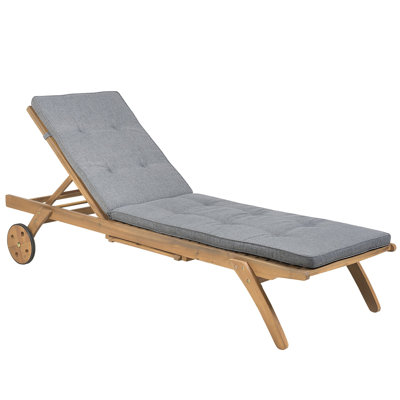 Weir 195cm Long Reclining Acacia Single Chaise with Cushions
