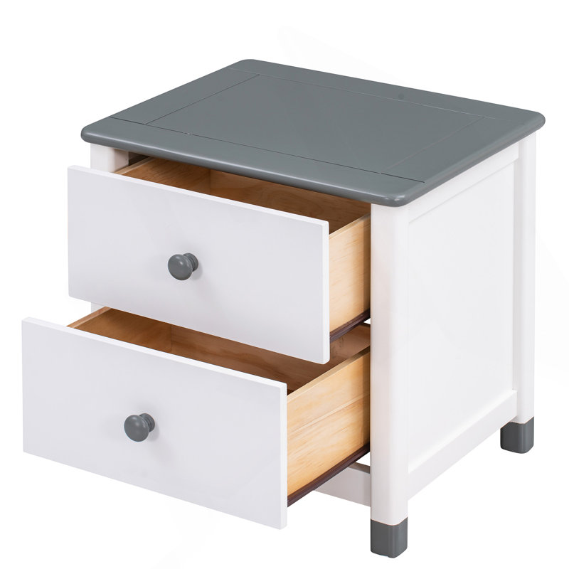 Table de chevet en bois avec deux tiroirs pour enfants, table de bout, White/Grey
