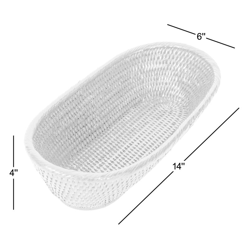 Panier à pain ovale en rotin Sampson, Blanc délavé