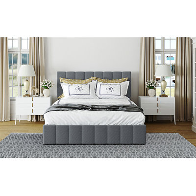 Lit plateforme tapissier avec système de rangement hydraulique - Gris (OLD SKU: LP000211AAE)