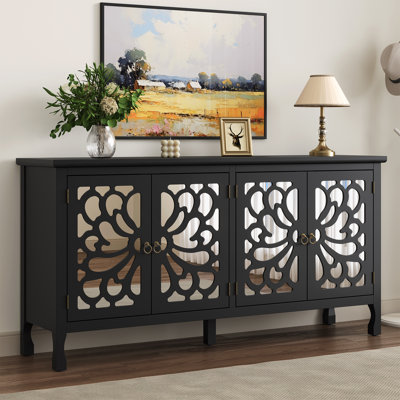63" Carved Buffet Cabinet With Mirrored Door by Fleur De Lis Living