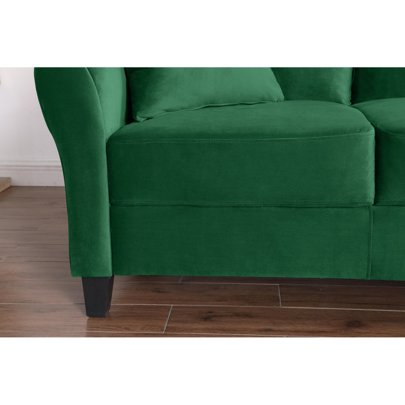 Canapé moderne en velours avec 2 coussins, meubles de salon d'une largeur de 78 pouces, canapé 3 places avec pieds en plastique