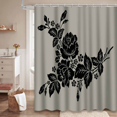 Rideau de douche rose à motif de roses avec 12 crochets