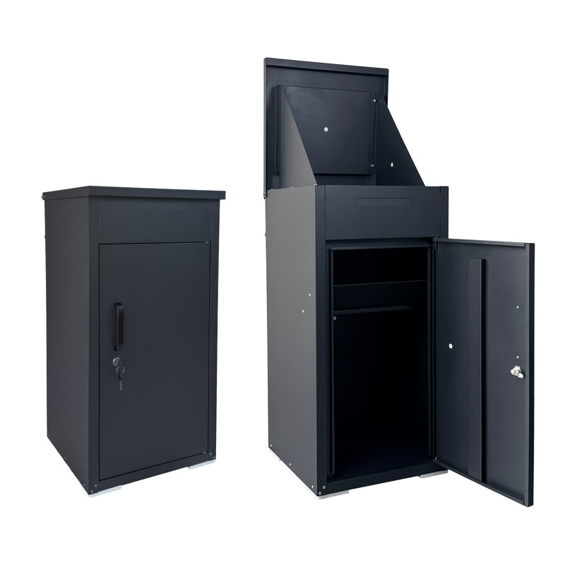 Boîte de livraison de colis pour l'extérieur, boîte de livraison en acier laminé à froid pour les colis et les courriers, grande boîte aux lettres verrouillable et anti-vol pour porche, maison, bord de trottoir, noir