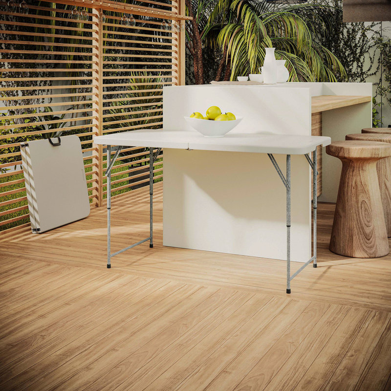 Table pliante à hauteur réglable en granit blanc Techni Home 4 pi avec poignée facile à transporter