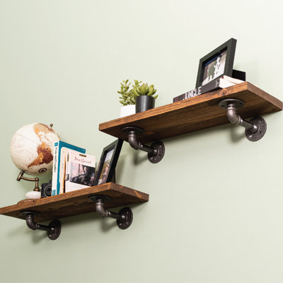 Ternes 2 Piece Pine Industrial Pipe Shelves