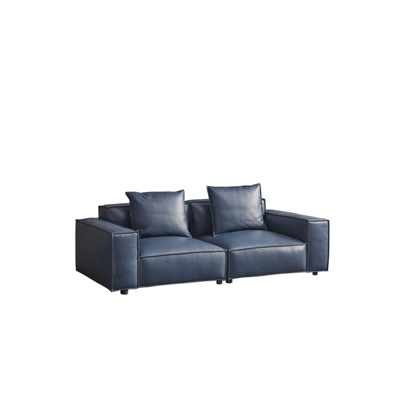 Canapé en cuir bleu marine EK8008, Cuir véritable bleu marine