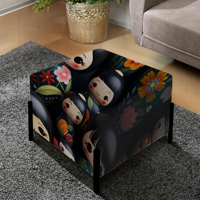 Vibrant Japon Kokeshi Doll Diversity - repose-pieds carré japonais