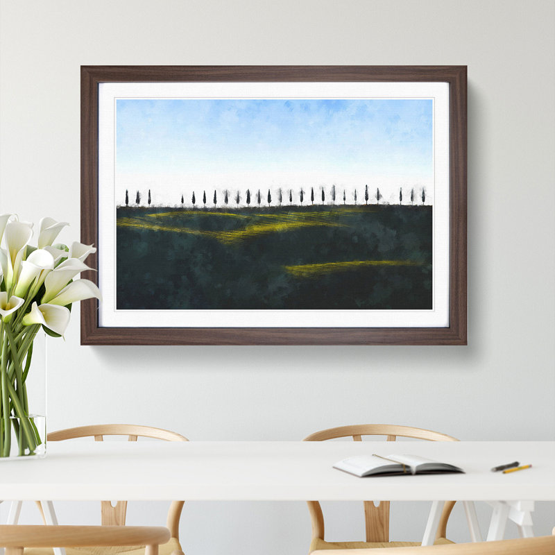 Tuscany Fields in Siena Italy - Picture Frame Painting Print, 62cm H x 87cm W x 2cm D, Walnut Framed