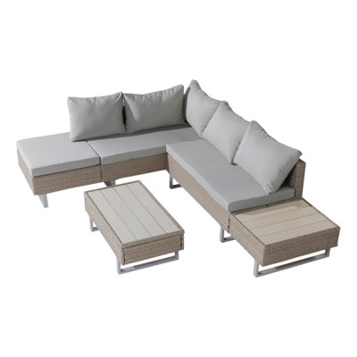 Elisamuel Rattan Corner Sofa Set with Coffee Table Garden Furniture Set Garden lounge for 4-5 people