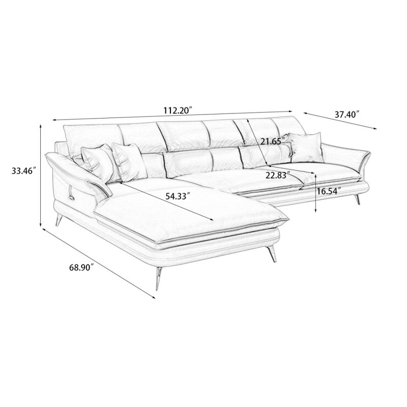 2 - Piece Upholstered Sectional, Khaki/Orange Top Grain Leather/Leather Match, Left Hand Facing