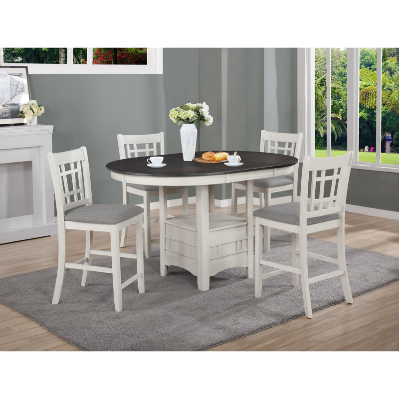 Table ovale extensible de 18 po avec rangement à 5 pièces de style contemporain avec revêtement gris, 5 pièces, avec table de salle à manger de 4 pièces