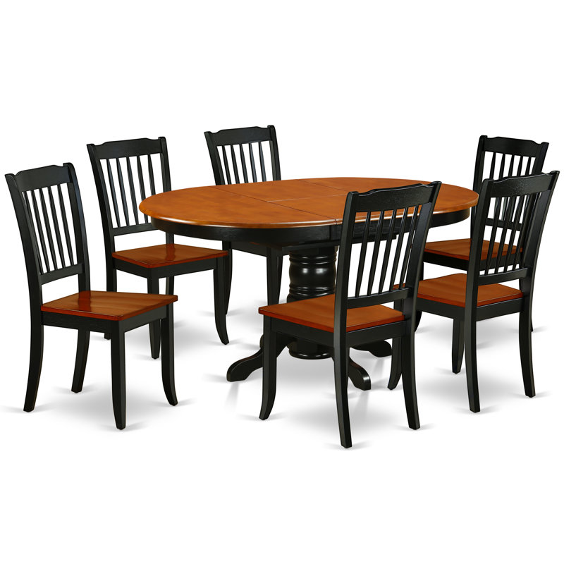 7 Piece Dining Set Consist of an Oval Dining Room Table with Butterfly Leaf and 6 Wood Seat Chairs, Black & Cherry, Black