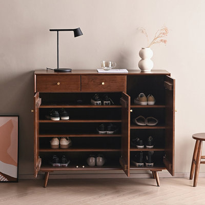 Rangement à chaussures moderne en bois massif brun