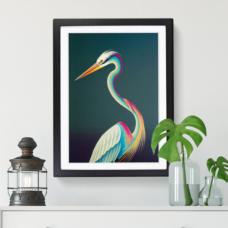Cuyamaca Heron Painting Hypreprism - Picture Frame Print, Black, 64cm H x 46cm W x 2cm D