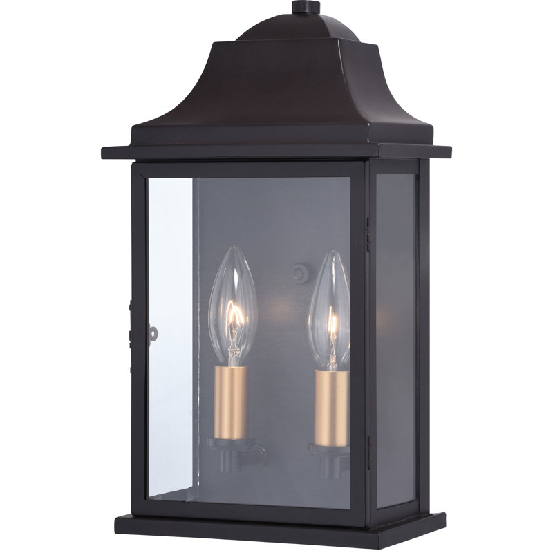 Doral 13 in. H 2-Light Oil Burnished Bronze and Light Gold Traditional Outdoor Wall Sconce made of Durable Steel, Clear Glass Shade, Use for Exterior Porch Patio Front Door or Garage