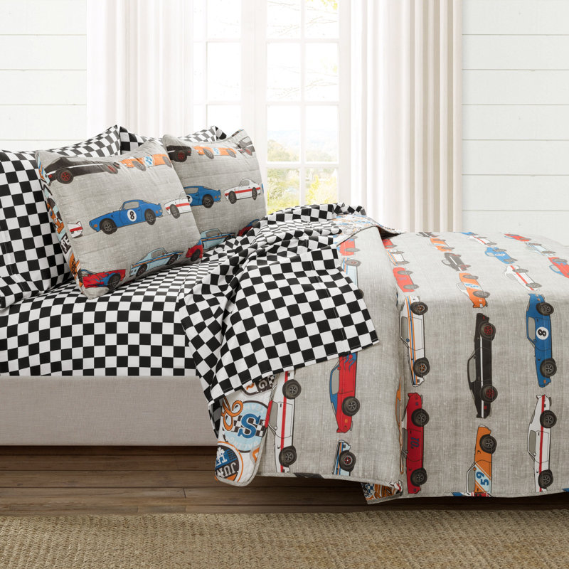Blue Reversible 5 Piece Quilt Set, Full / Double