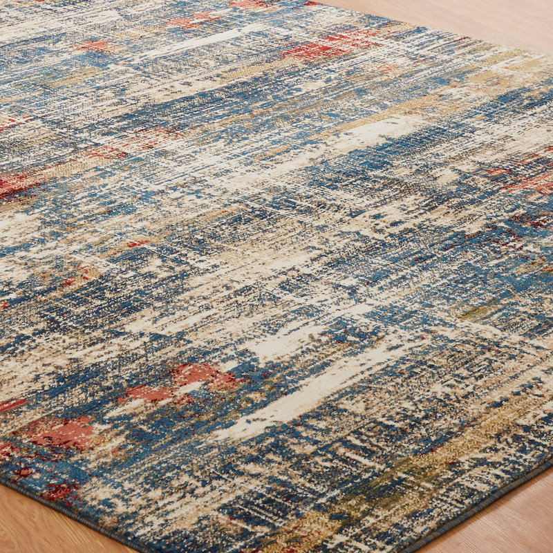 Holbeach Abstract Area Rug in Blue/Beige, Runner 2'6" x 8'