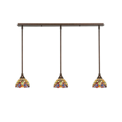 3 Light Stem Hung Linear Pendalier, 7" Lynx Art Glass