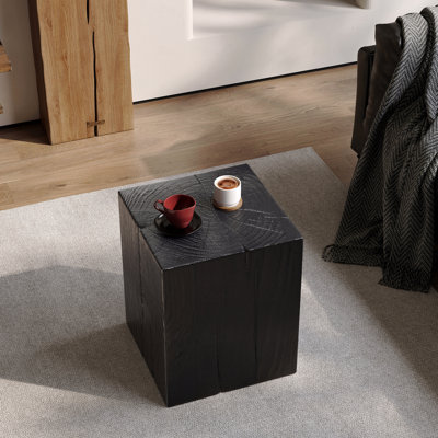 18"H Wood-Look Square-Column MGO Patio End Table, Wood-Like Distressed Finish, Mix With Different Heights by Foundry Select